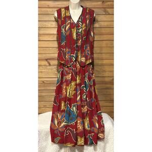 Howard Wolf Dallas Vintage Floral Maxi Skirt Sz 4 Quilted Vest Size 6 Floral USA